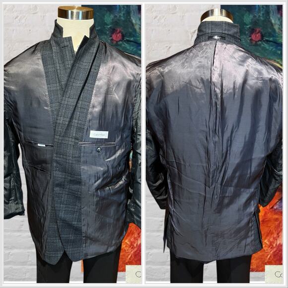 Calvin Klein Mens 48R Blue Gray Plaid Casual Blazer Sport Coat Jacket - Picture 7 of 16